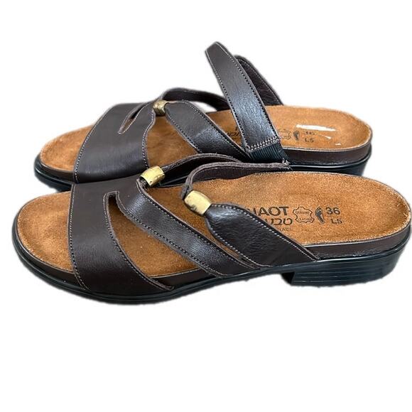 Naot Brown Leather Sandals 5 36 Flats Slides Shoes Israel - Picture 2 of 11